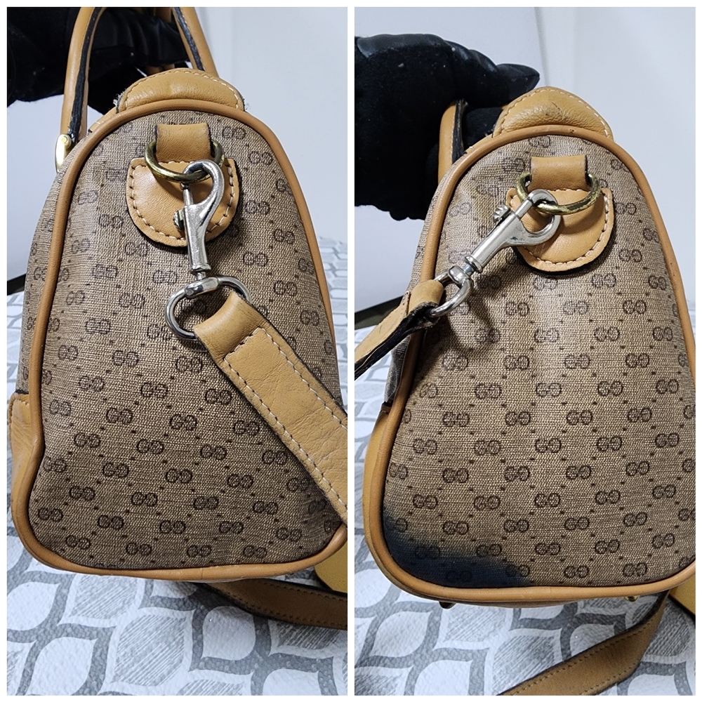 GUCCI Vintage Canvas Leather Boston GG Monogram Satchel Bag Brown/Beige - Picture 7 of 13